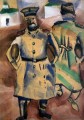 ボール紙にパンの水彩画とガッシュを持つ兵士 現代マルク・シャガール
